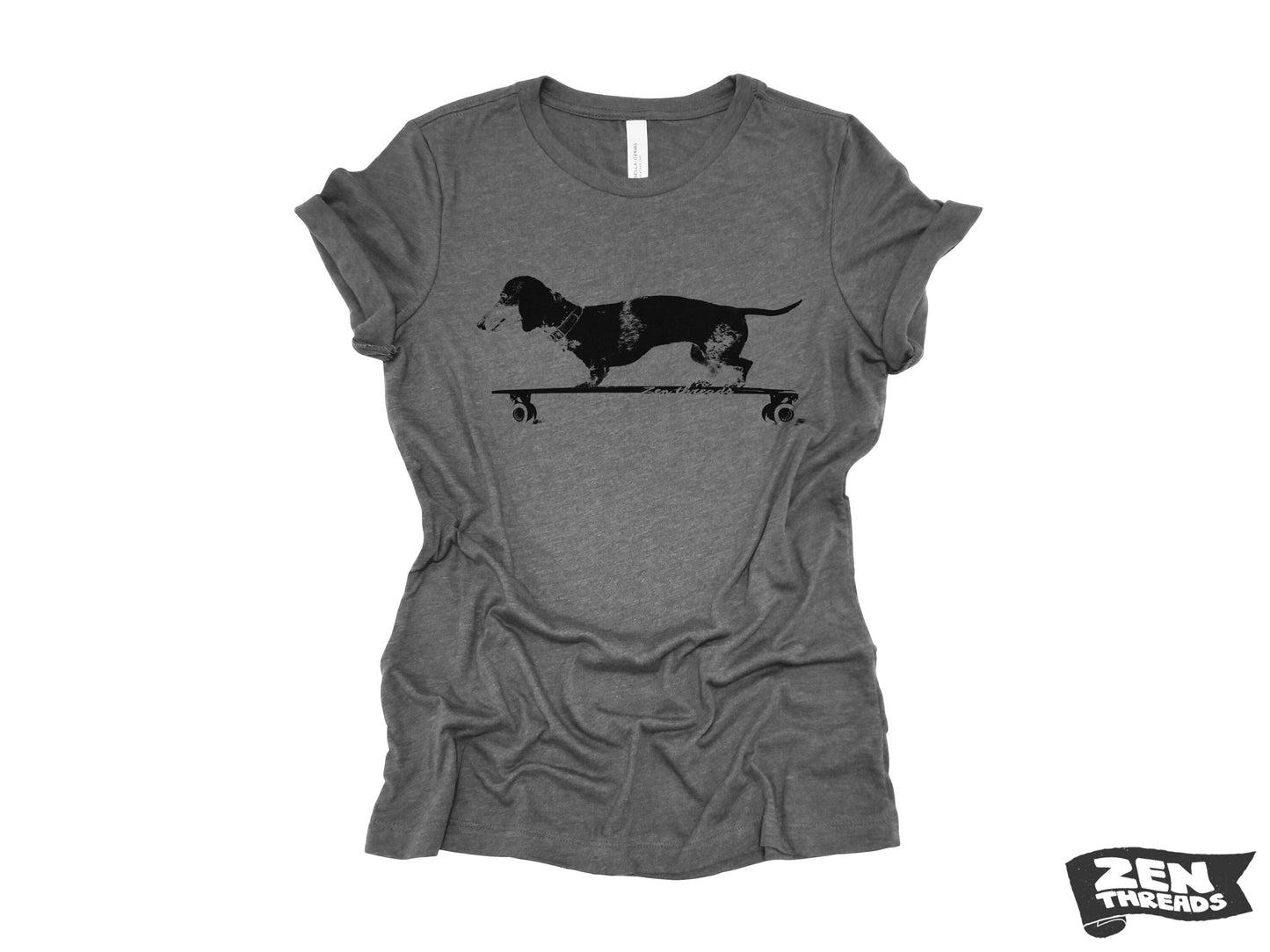 Womens Longboard DACHSHUND T Shirt eco soft printed (+ Colors Available) custom ladies relaxed crew tee doxie dog skating skateboard funny