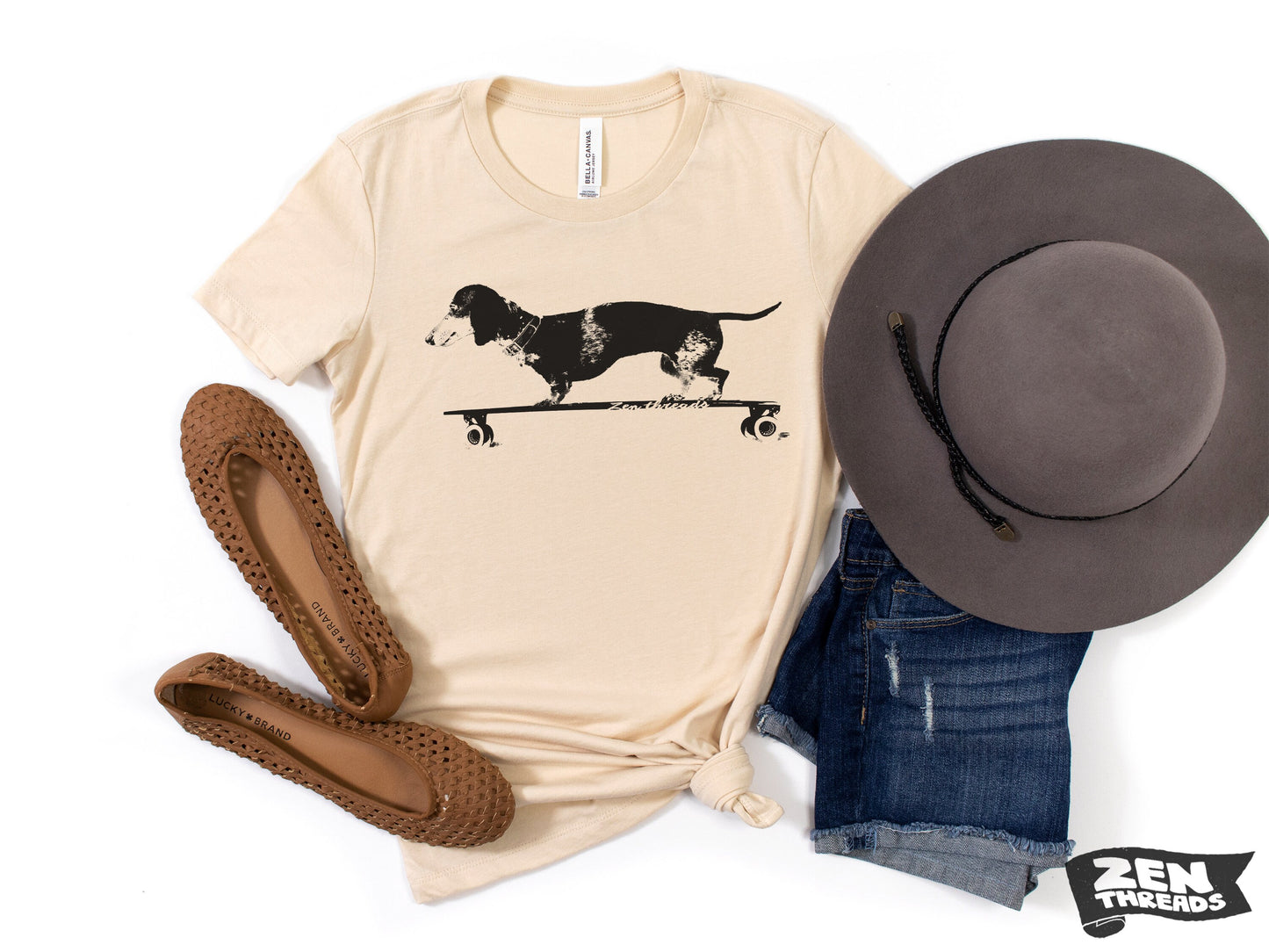 Womens Longboard DACHSHUND T Shirt eco soft printed (+ Colors Available) custom ladies relaxed crew tee doxie dog skating skateboard funny