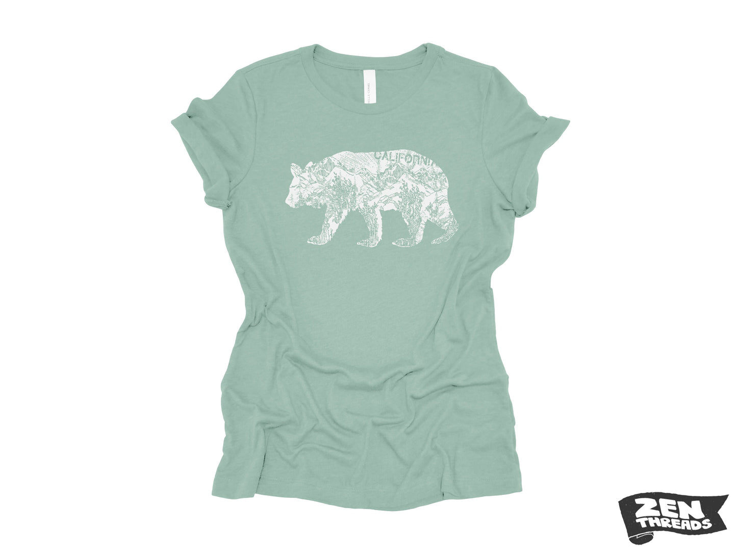 Womens California BEAR T-Shirt eco printed Relaxed fit crew the ladies (+ Colors Available) travel west coast Hollywood Yosemite redwoods