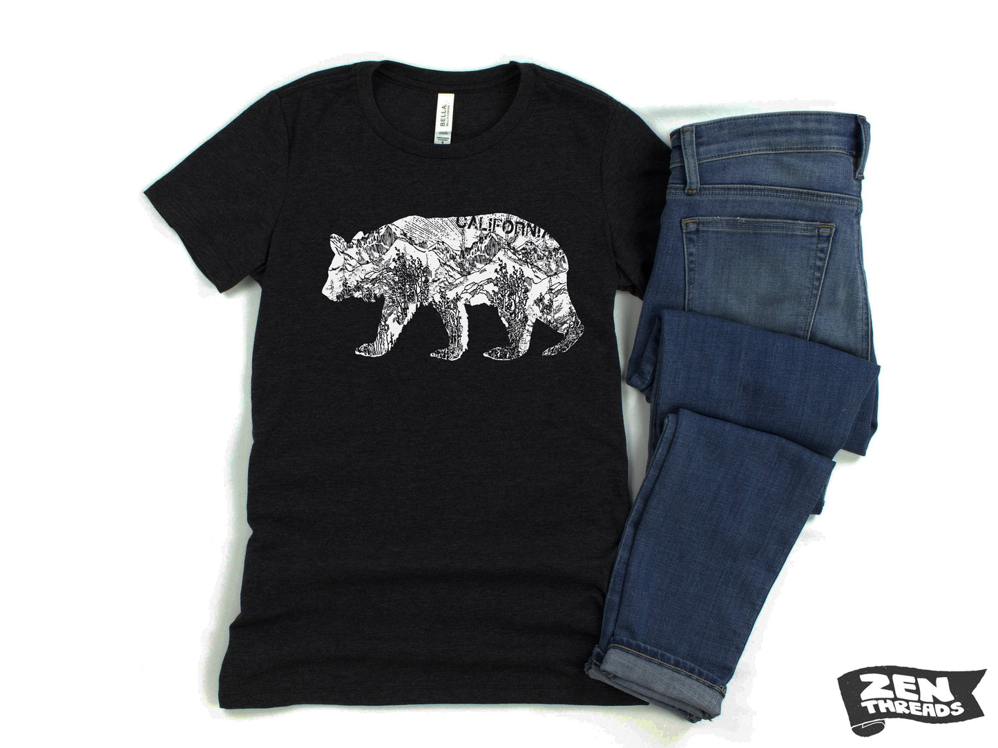 Womens California BEAR T-Shirt eco printed Relaxed fit crew the ladies (+ Colors Available) travel west coast Hollywood Yosemite redwoods
