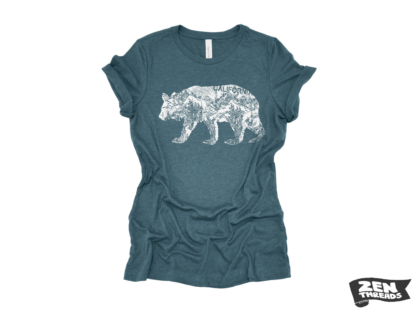 Womens California BEAR T-Shirt eco printed Relaxed fit crew the ladies (+ Colors Available) travel west coast Hollywood Yosemite redwoods