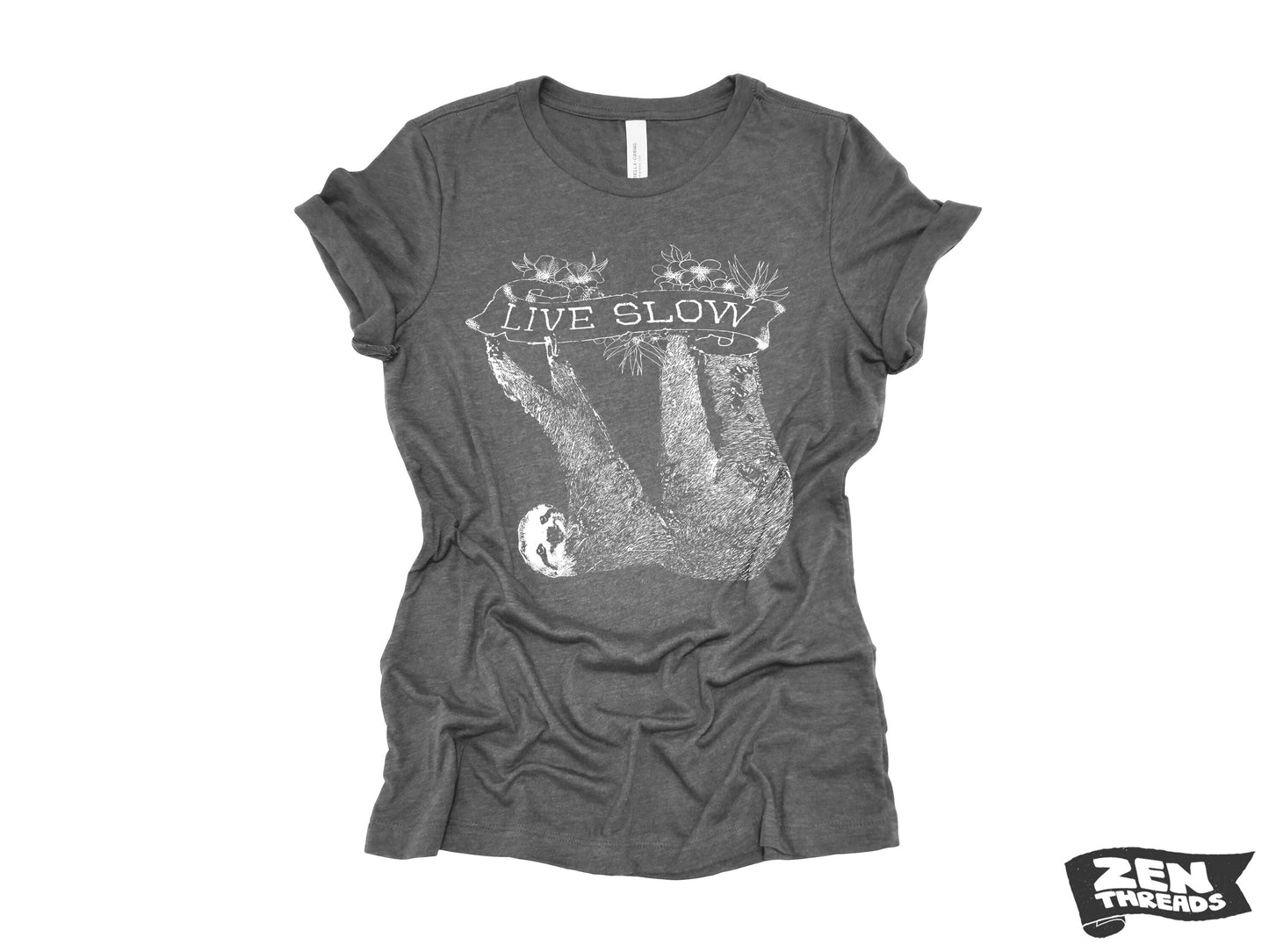 Womens SLOTH 2 (Live Slow) t-shirt ladies tee funny animal shirt printed (+ Colors Available) Costa Rica relaxed fit ladies boyfriend tee