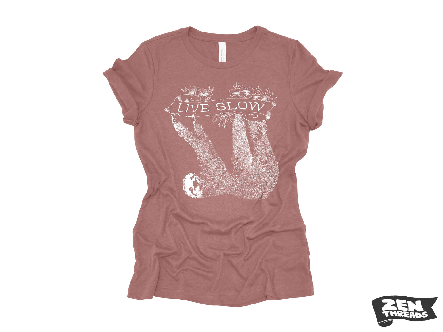 Womens SLOTH 2 (Live Slow) t-shirt ladies tee funny animal shirt printed (+ Colors Available) Costa Rica relaxed fit ladies boyfriend tee