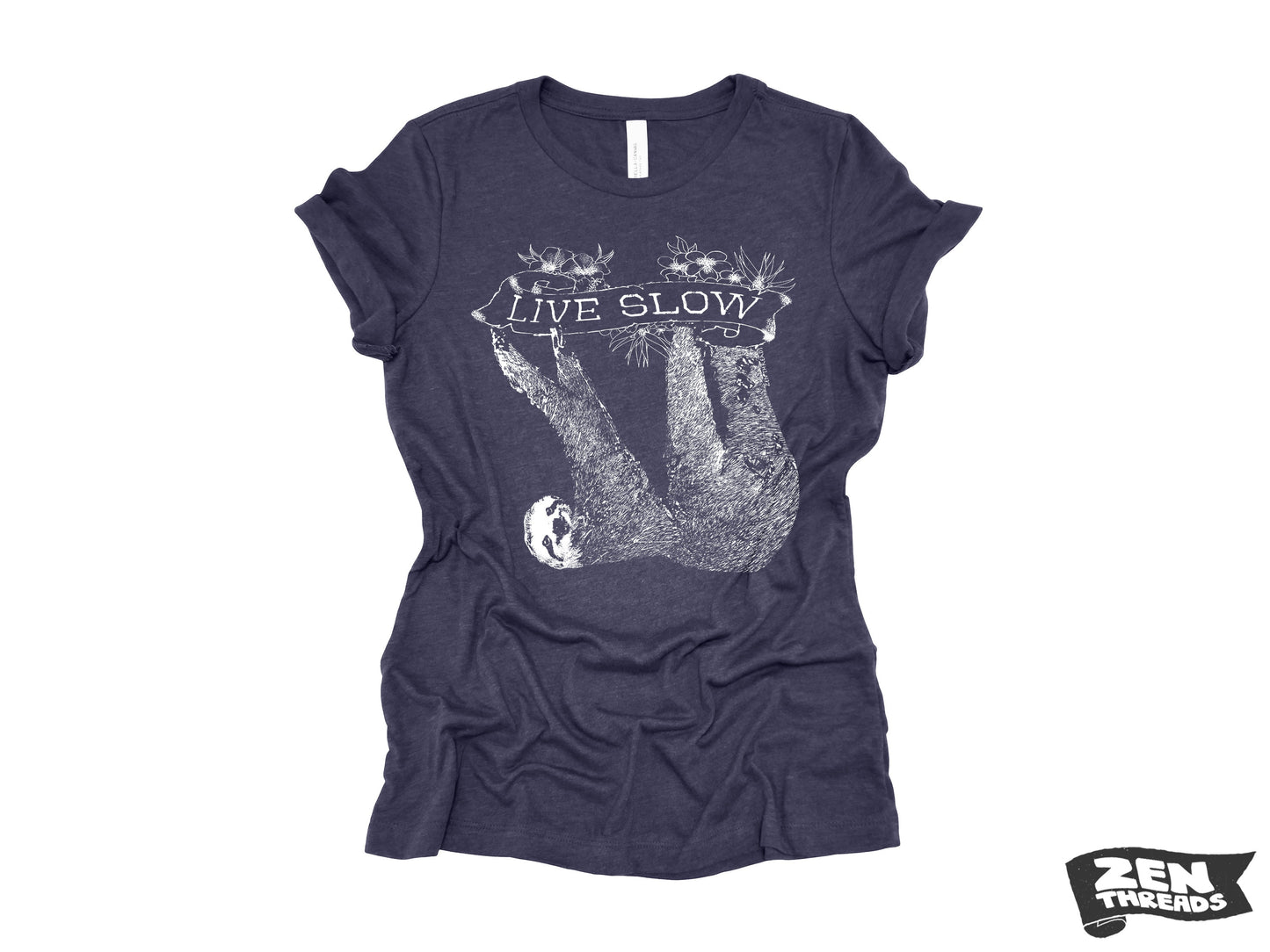 Womens SLOTH 2 (Live Slow) t-shirt ladies tee funny animal shirt printed (+ Colors Available) Costa Rica relaxed fit ladies boyfriend tee