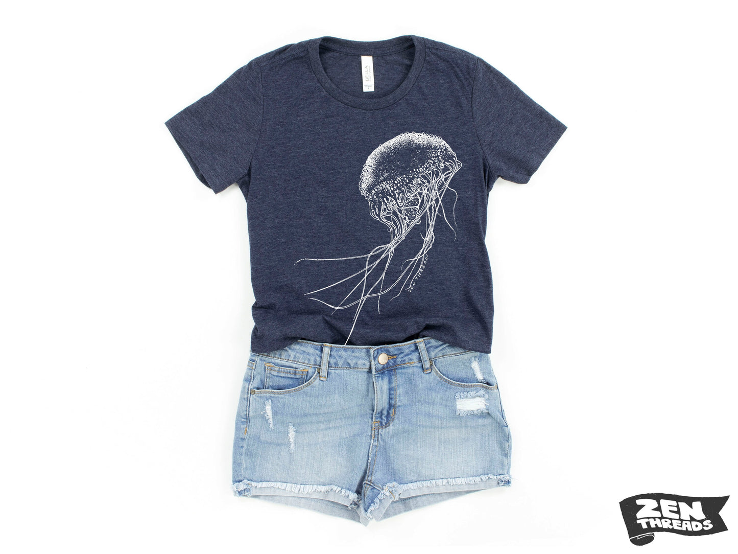 Womens JELLYFISH printed tee t-shirt (+ Colors Available) custom Bella Canvas relaxed fit ladies shirt squid ocean graphic jelly fish beach