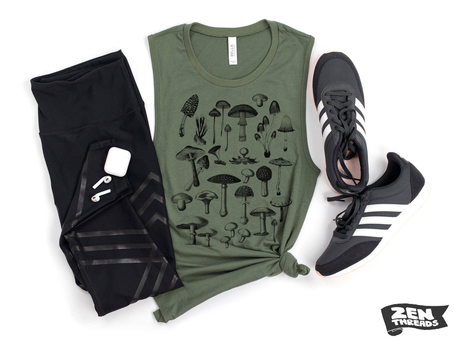 Womens Wild MUSHROOMS muscle racerback tank T-Shirt printed tee Bella Canvas shirt ladies fungi foraging hiking camping yoga fitness top tee