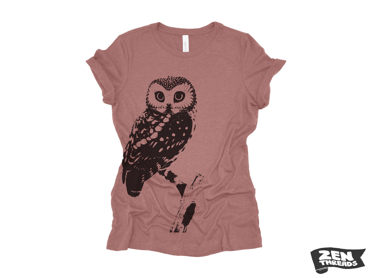 Womens OWL vintage soft eco print relaxed fit ladies boyfriend T-Shirt (+ Colors) custom bird watching forest hiking camping nature animal