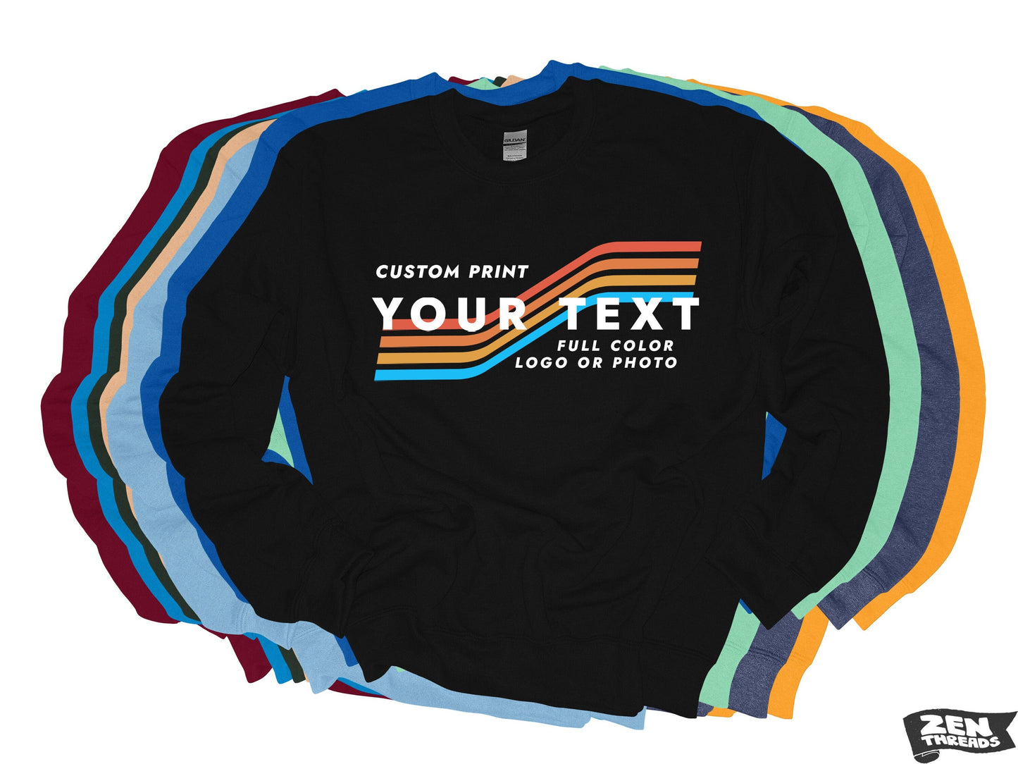 CUSTOM PRINT Your logo or Art -Unisex Sweatshirt fleece crew neck sweater classic mens women's personalized customized mascot photo design