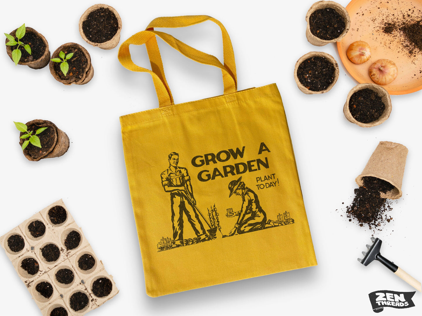 GROW A GARDEN Eco-Friendly Market Tote Bag eco printed gardener farmers market produce book shopping handle spring summer gift (Ships FREE!)