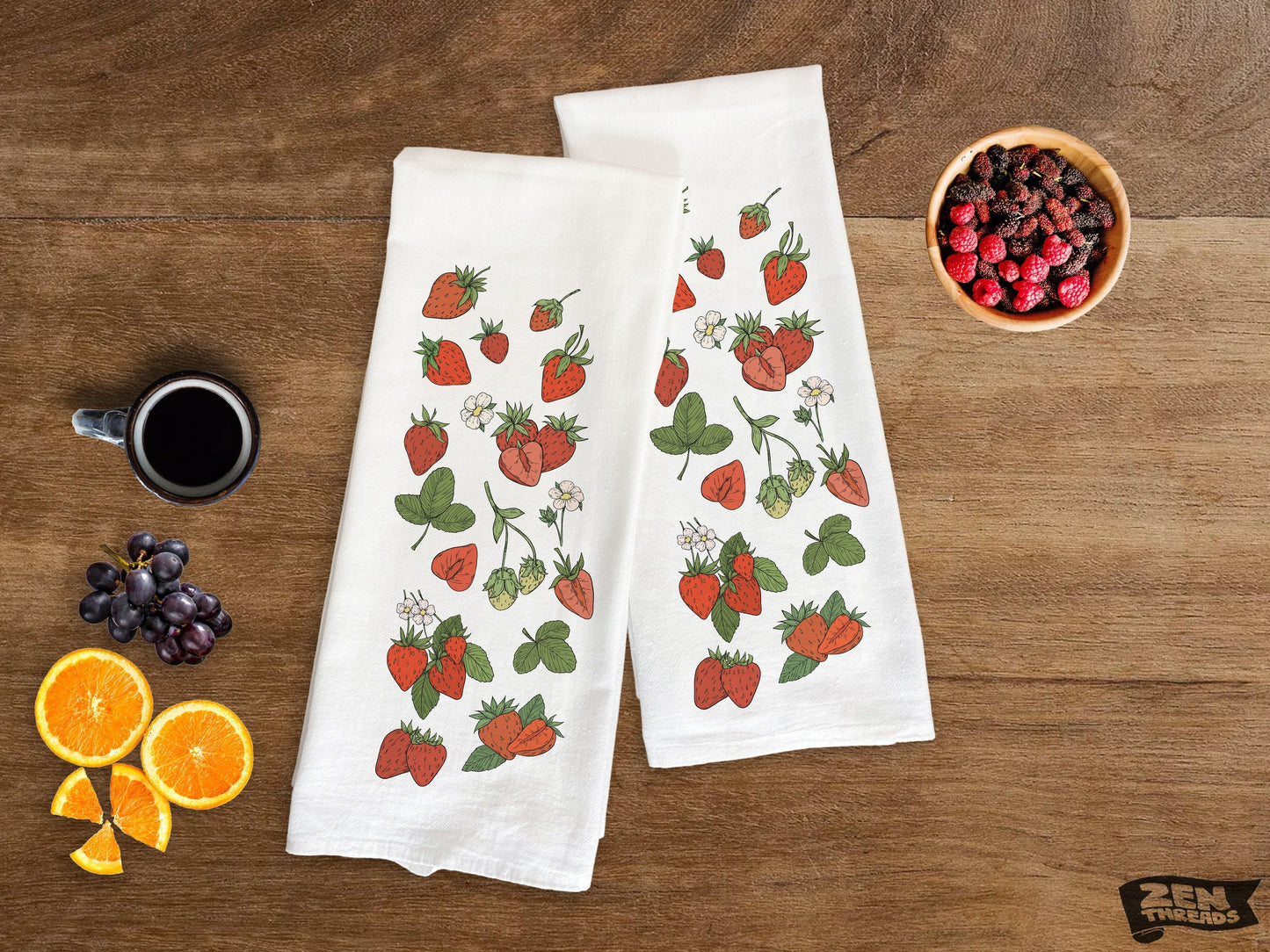 Strawberries Large 22x36" Flour Sack Towel Bar Kitchen Gift Organic Natural Cotton tea towel gift idea housewarming party hostess strawberry