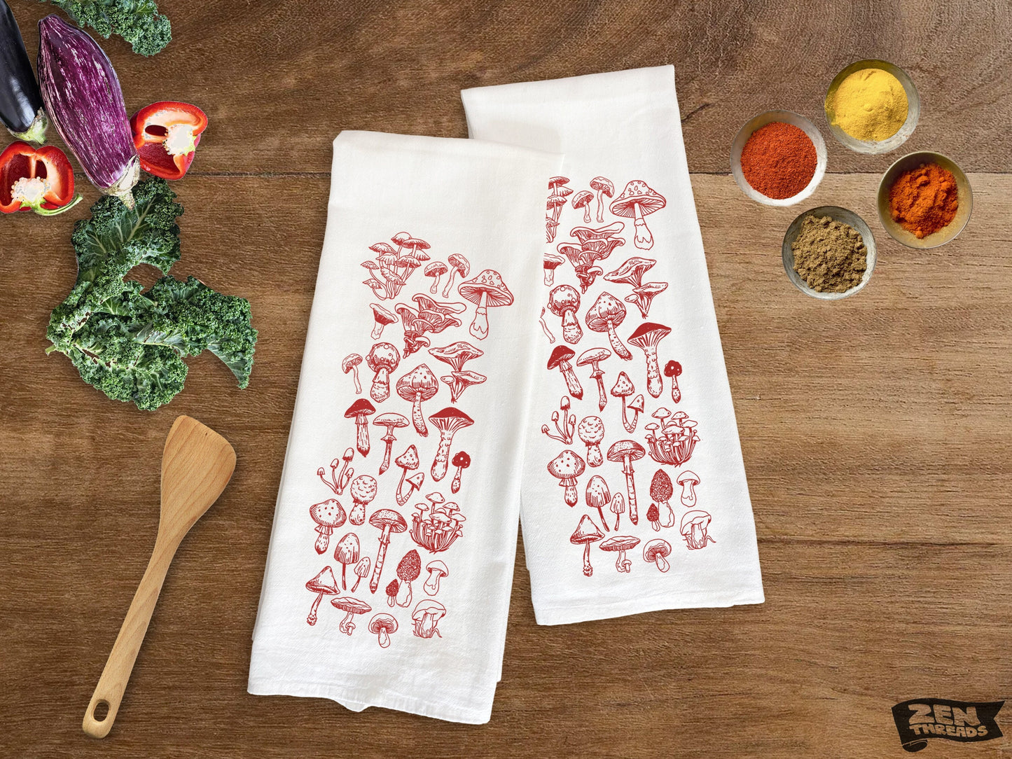 Red Mushrooms Large Flour Sack Towel Fungi Bar Kitchen Gift Organic Natural Cotton tea towel gift