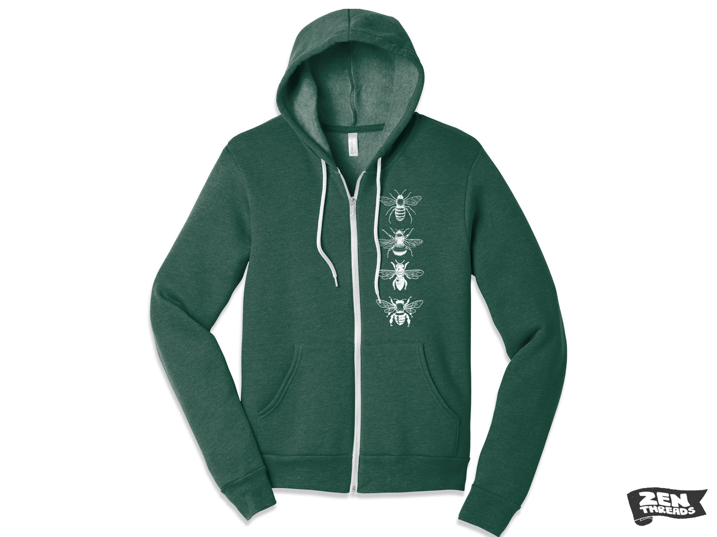 BEES Full Zip Unisex Fleece Zip Hood Sweatshirt + Colors Eco Printed Bella Canvas 3739 beekeeper apiarist apiary honey gift cozy zip hoodie