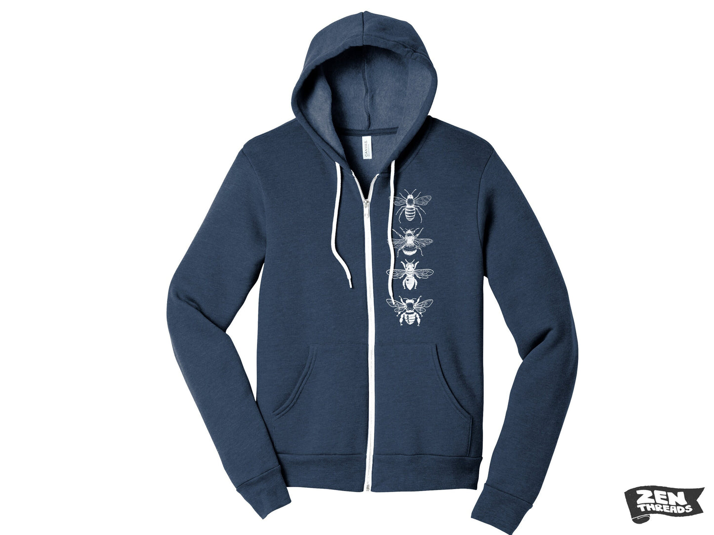 BEES Full Zip Unisex Fleece Zip Hood Sweatshirt + Colors Eco Printed Bella Canvas 3739 beekeeper apiarist apiary honey gift cozy zip hoodie