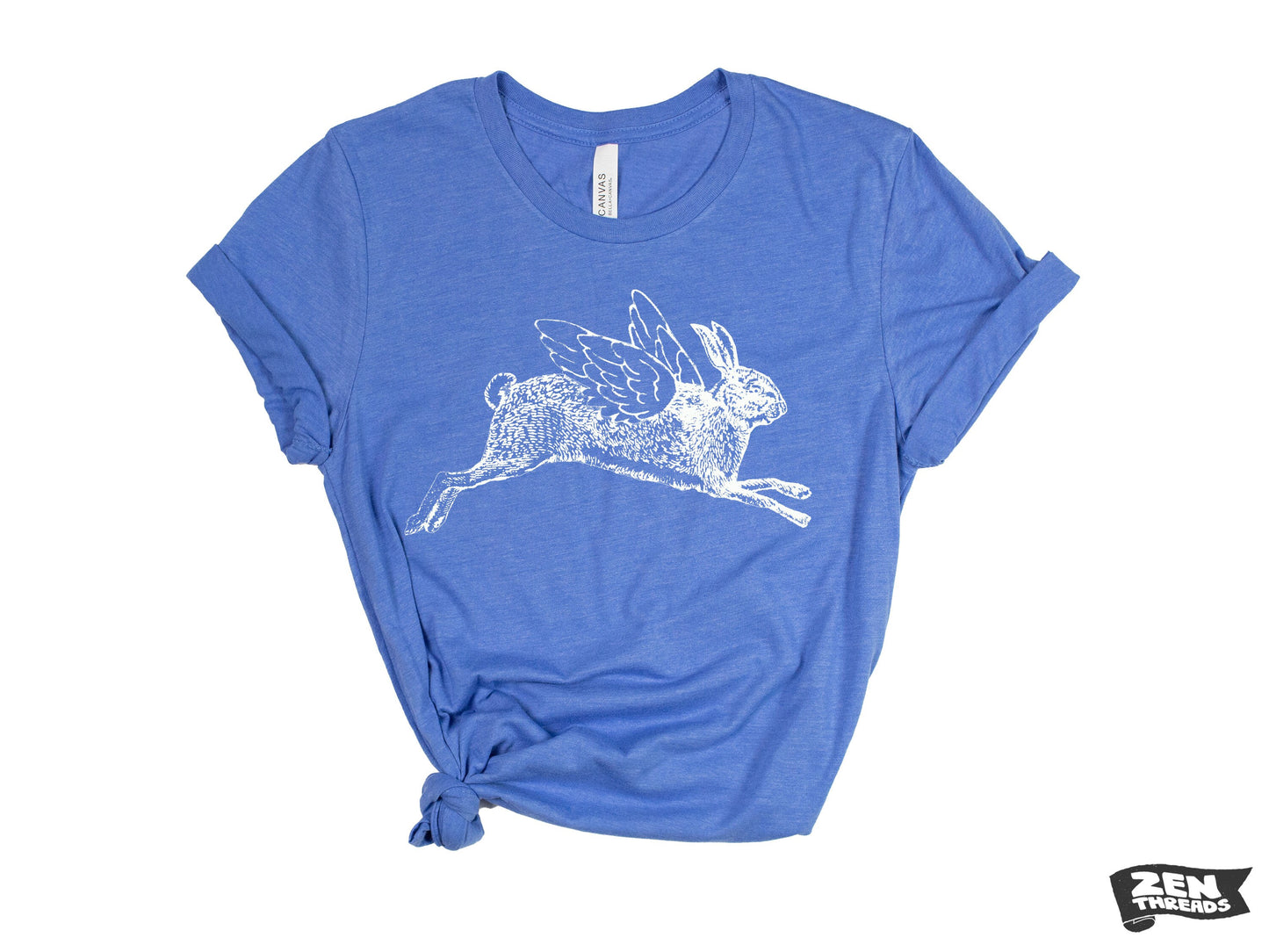 FLYING RABBIT unisex Bella canvas mens women's t shirt Zen Threads custom color printed tee bunny flight fantasy animal funny inspiration