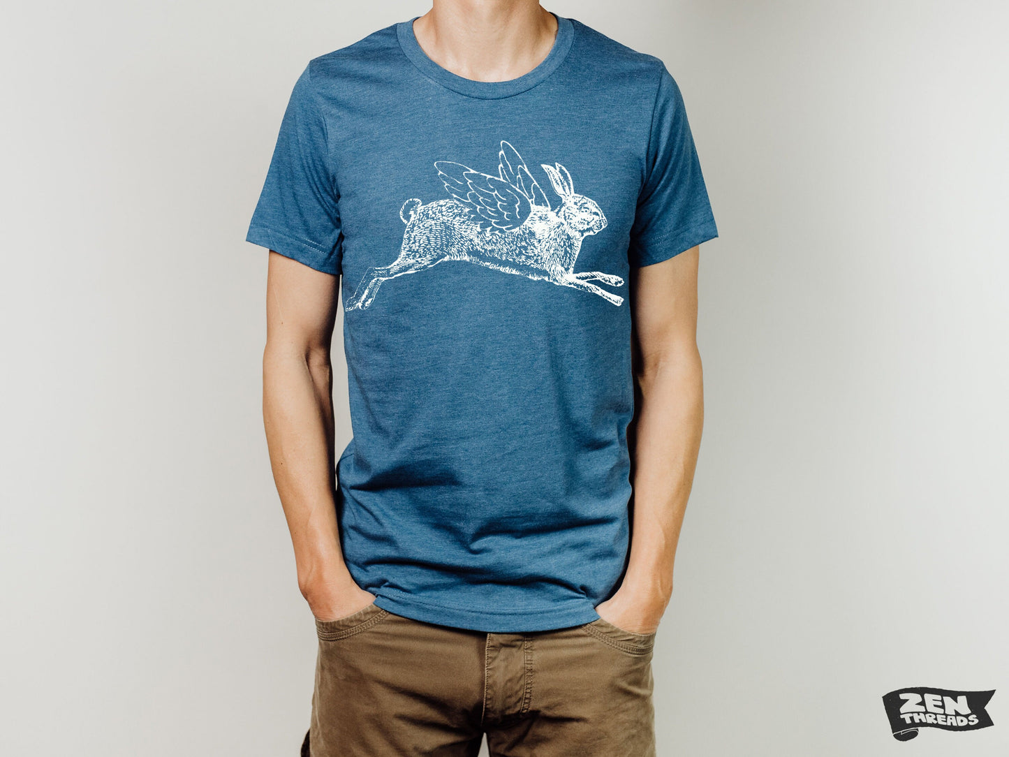 FLYING RABBIT unisex Bella canvas mens women's t shirt Zen Threads custom color printed tee bunny flight fantasy animal funny inspiration