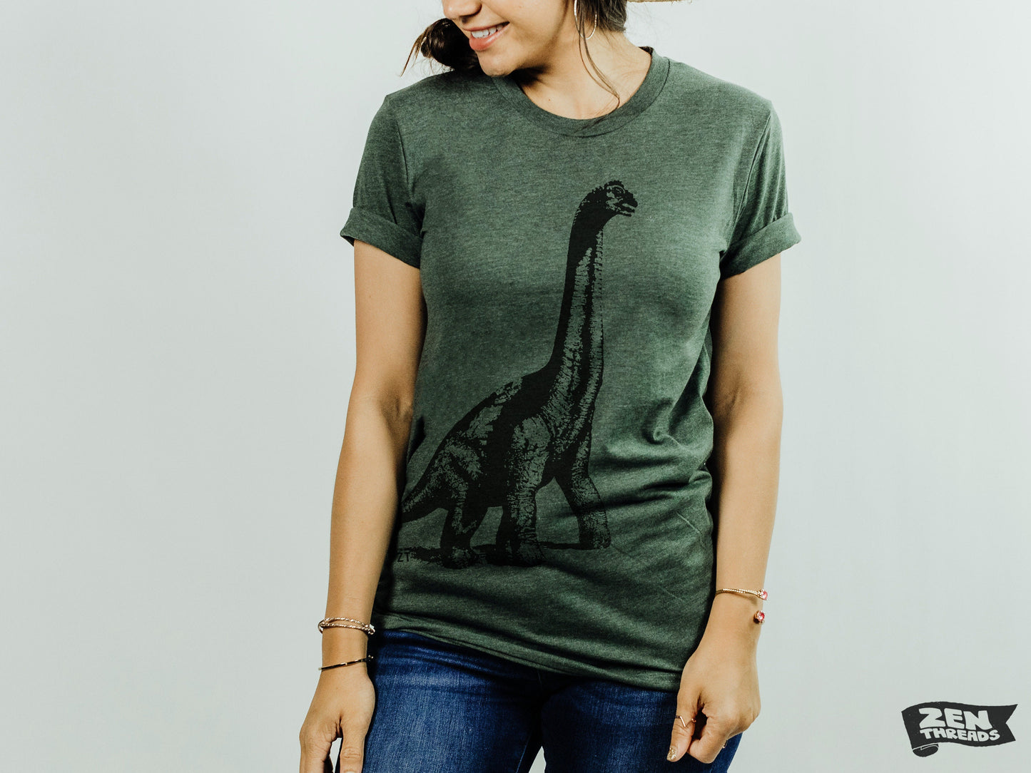 DINOSAUR Vintage Soft Unisex Bella Canvas T-Shirt mens women's Zen Threads custom color printed tee brontosaurus birthday paleontology gift