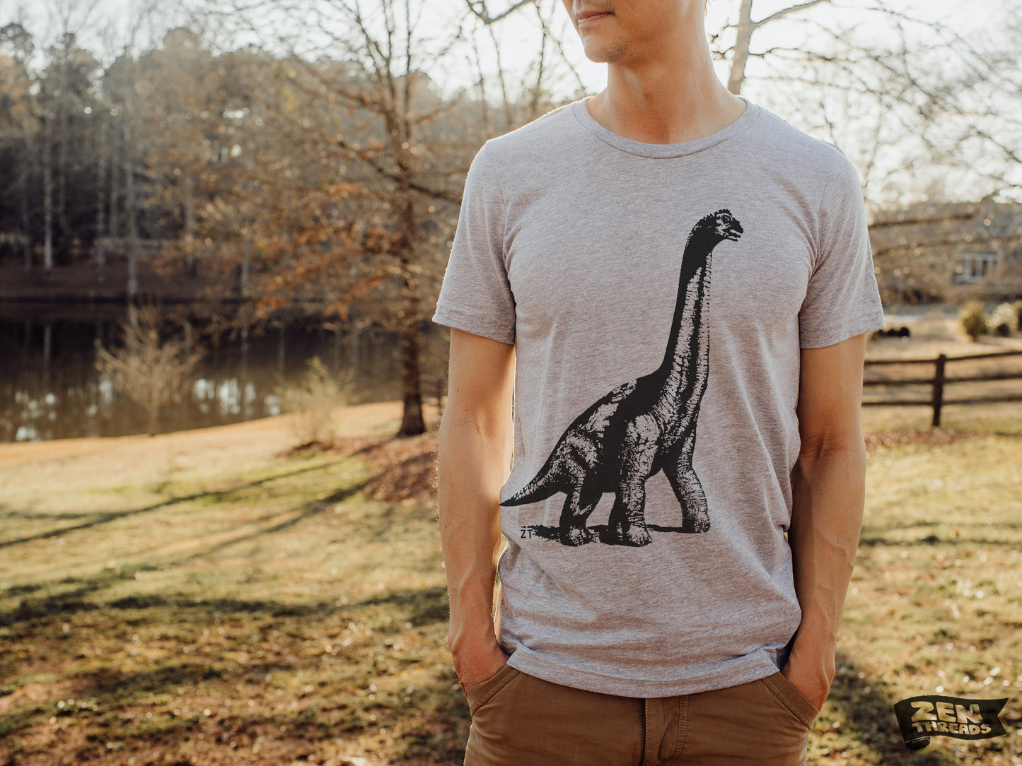 DINOSAUR Vintage Soft Unisex Bella Canvas T-Shirt mens women's Zen Threads custom color printed tee brontosaurus birthday paleontology gift