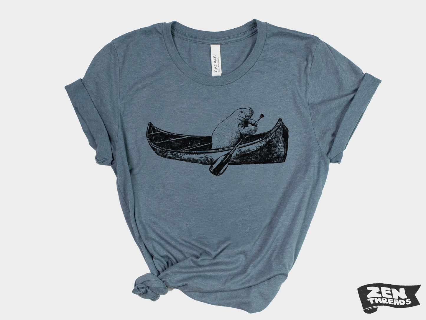 MANATEE in a Canoe Unisex T-Shirt Bella Canvas mens women's paddling kayak boating Florida sea cow marine life tee custom color printed