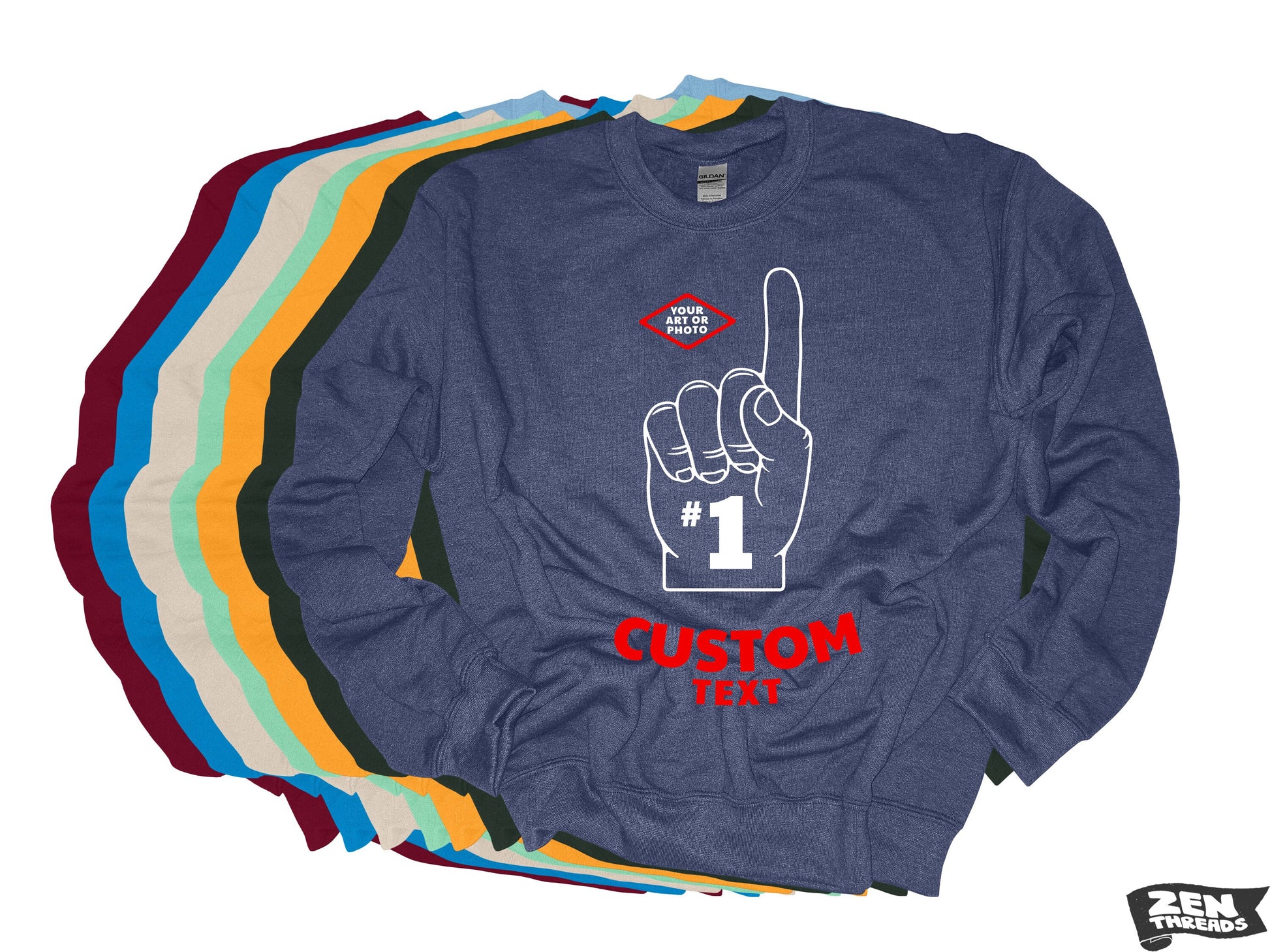 CUSTOM PRINT Your logo or Art -Unisex Sweatshirt fleece crew neck sweater classic mens women's personalized customized mascot photo design