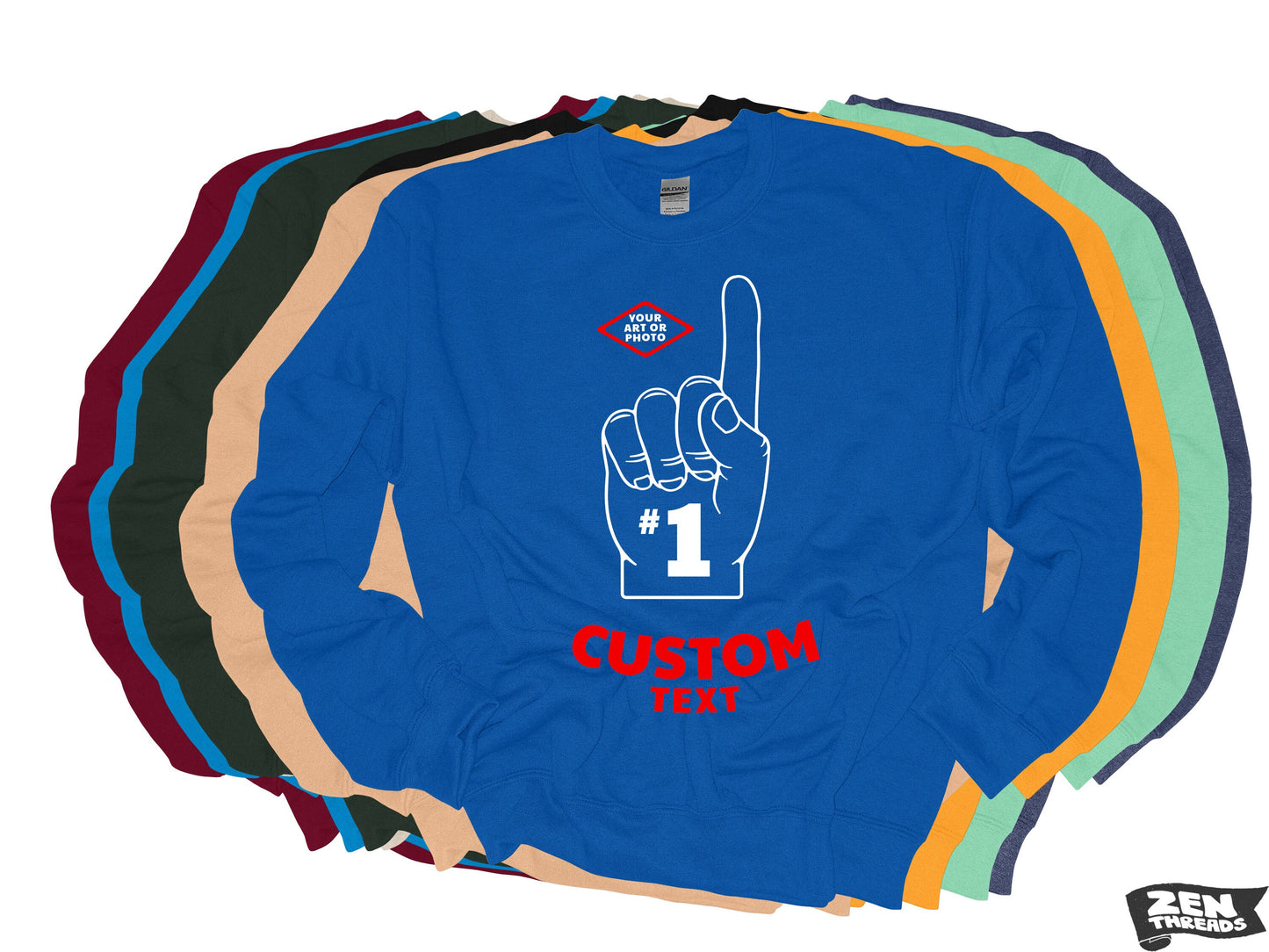 CUSTOM PRINT Your logo or Art -Unisex Sweatshirt fleece crew neck sweater classic mens women's personalized customized mascot photo design