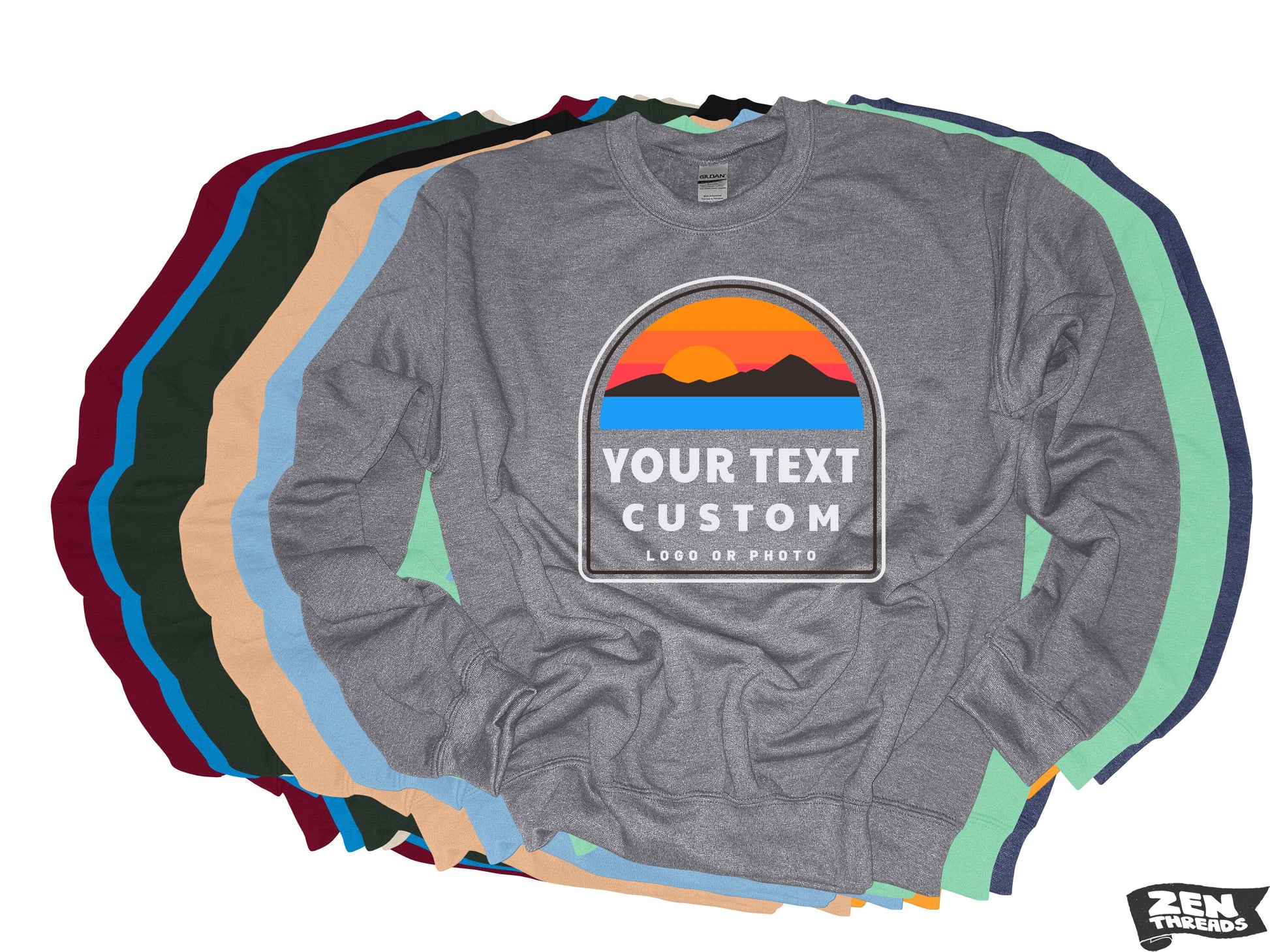 CUSTOM PRINT Your logo or Art -Unisex Sweatshirt fleece crew neck sweater classic mens women's personalized customized mascot photo design