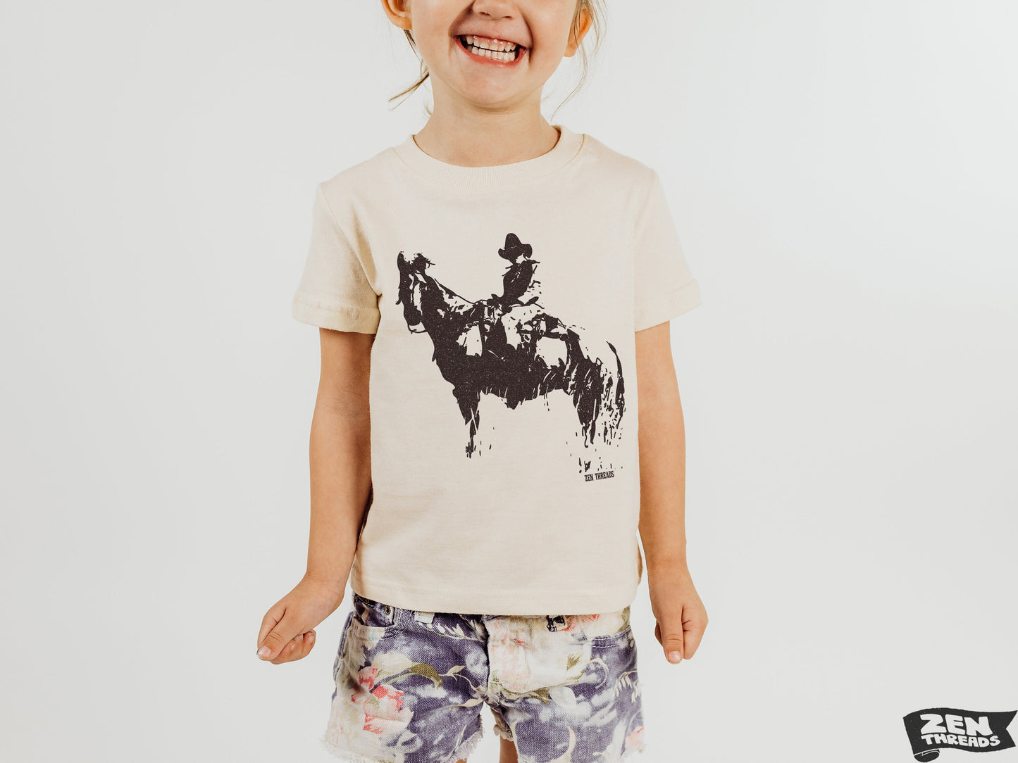 Kids COWBOY and Horse Premium vintage soft Tee T-Shirt Fine Jersey T-Shirt (+Colors) zen threads texas Wild West western youth toddler