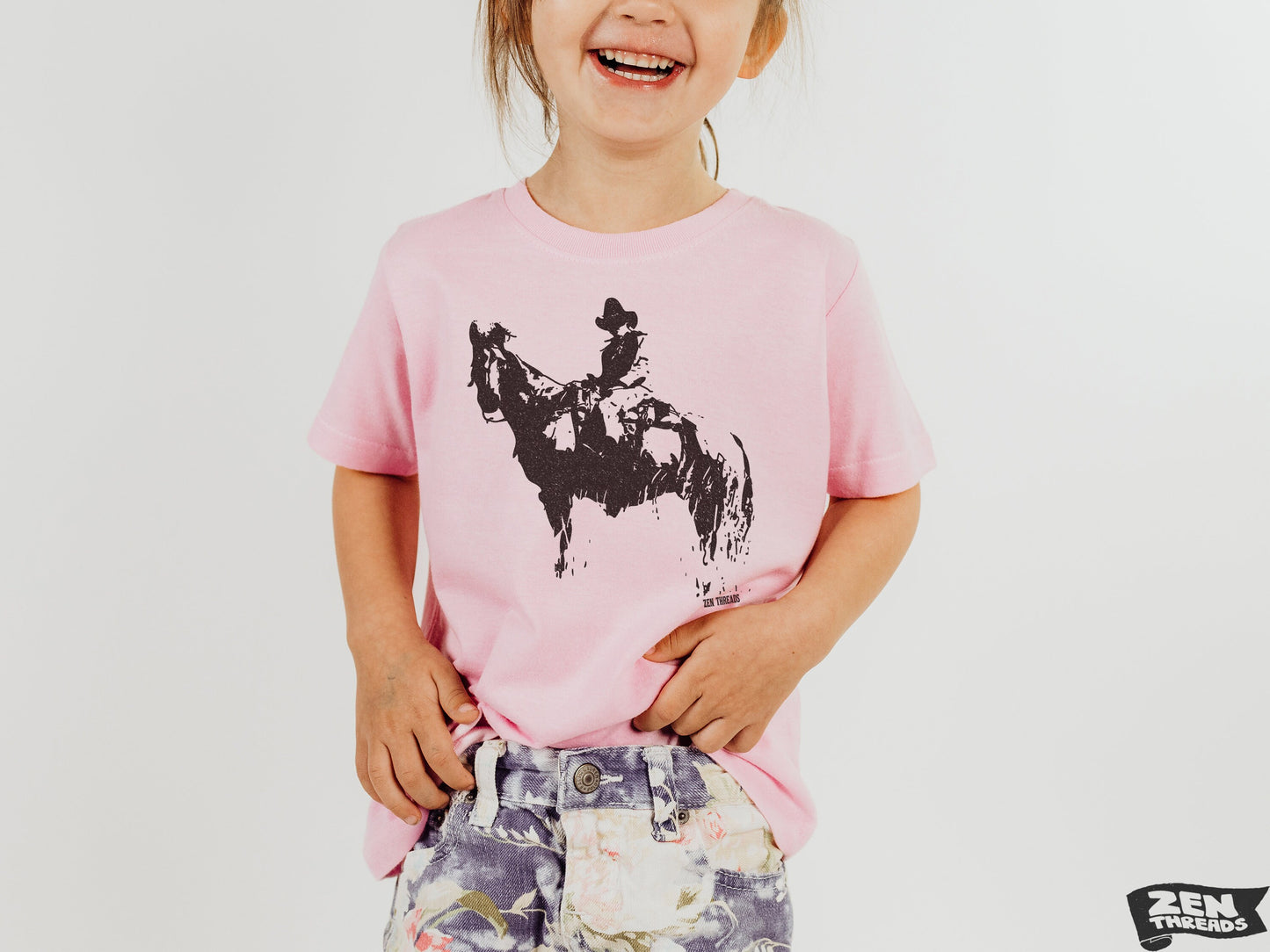 Kids COWBOY and Horse Premium vintage soft Tee T-Shirt Fine Jersey T-Shirt (+Colors) zen threads texas Wild West western youth toddler