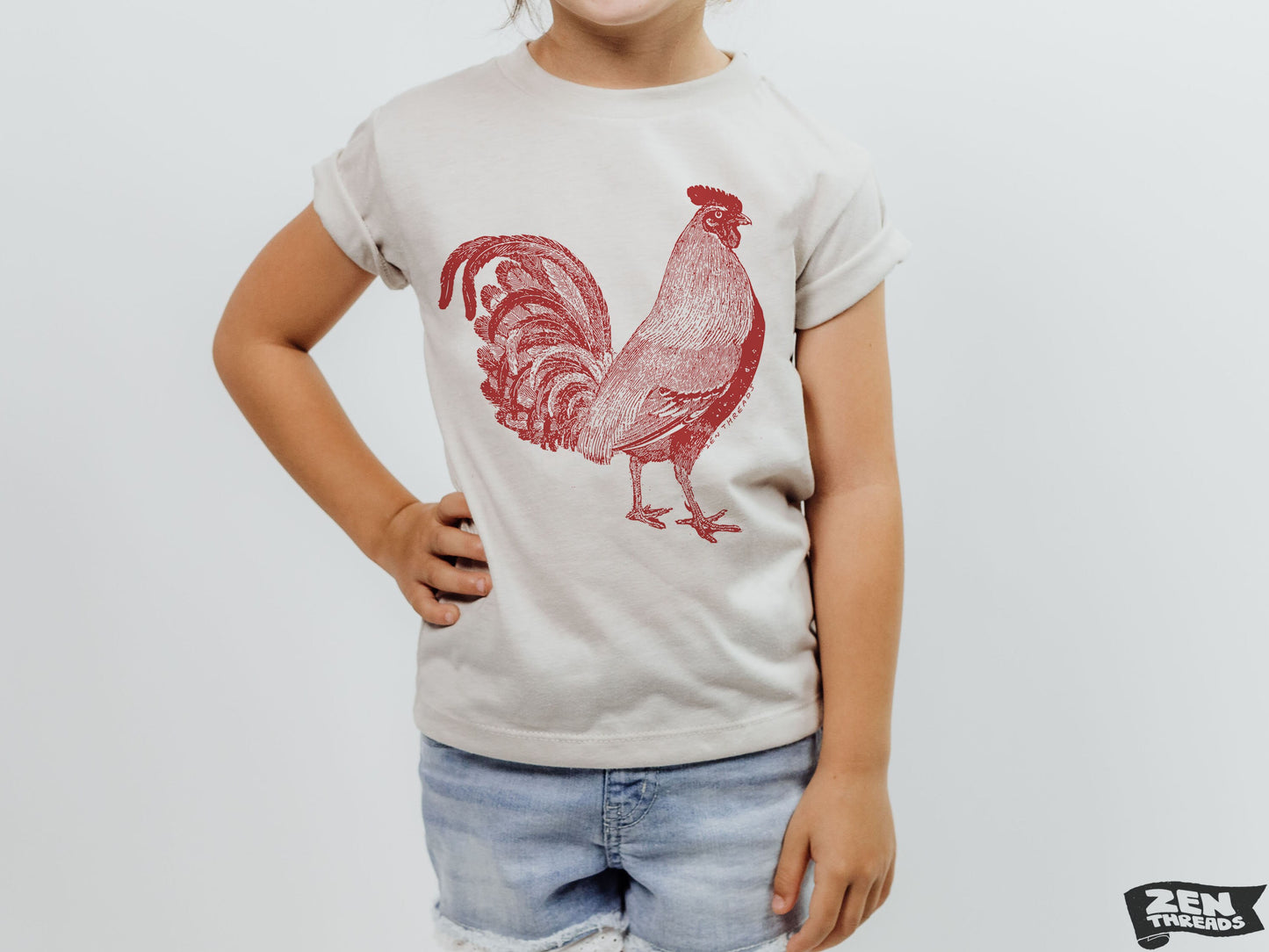 Youth ROOSTER Bella Canvas Premium vintage soft Tee T-Shirt (+Colors) Zen Threads kids farm life nature chickens hens bird lover girls boys