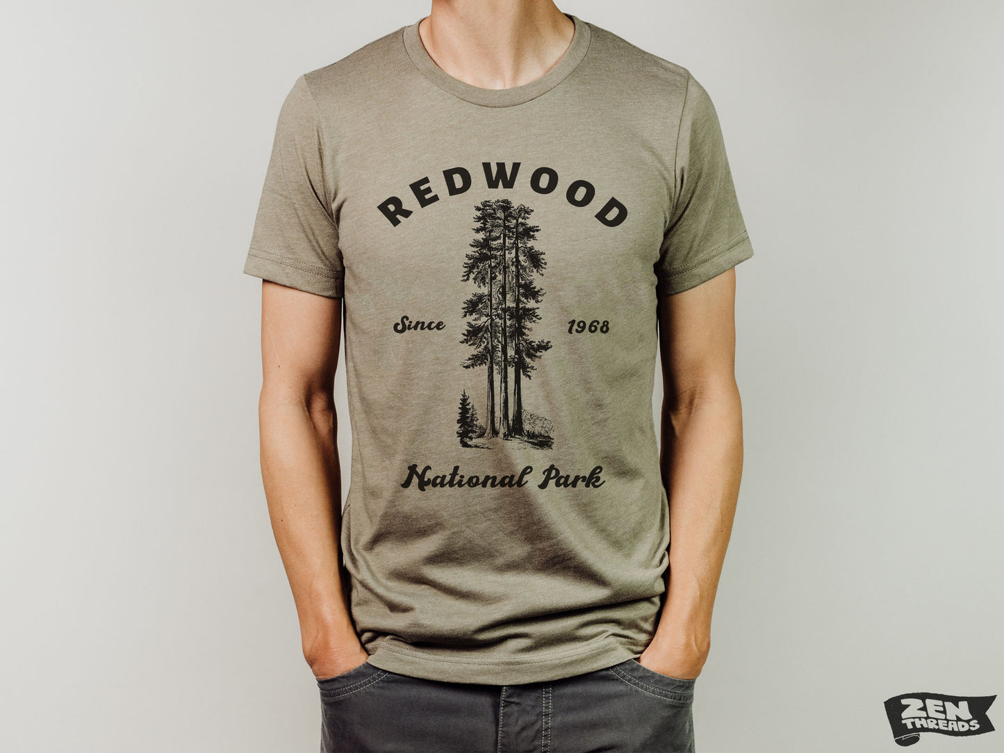 REDWOOD National Park Unisex mens women's T-Shirt custom color printed tee hiking camping travel national park forest landscape California