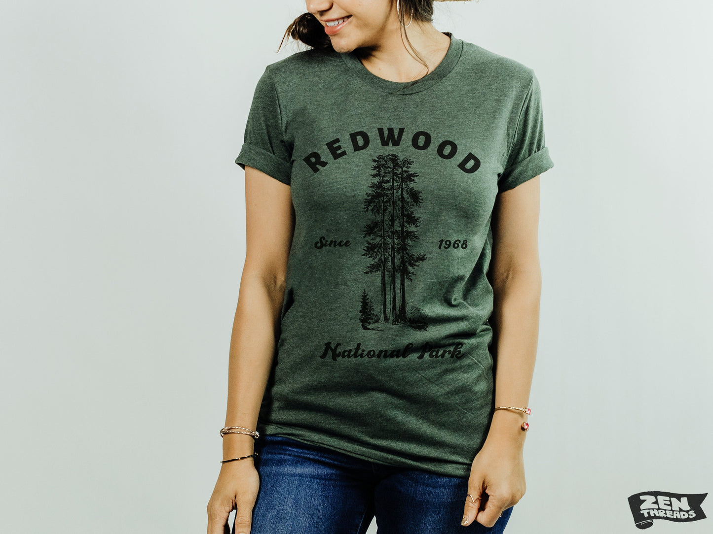 REDWOOD National Park Unisex mens women's T-Shirt custom color printed tee hiking camping travel national park forest landscape California