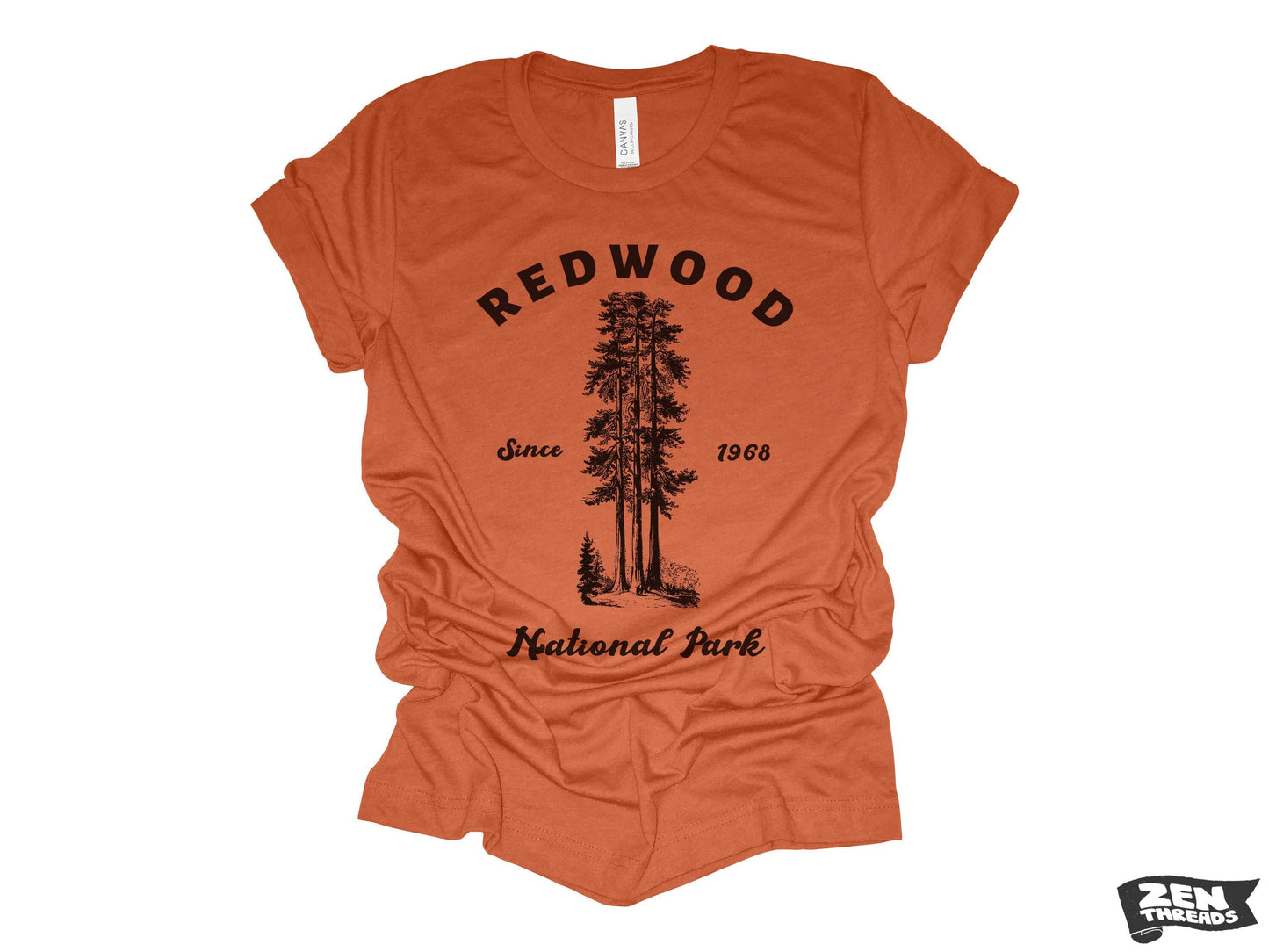 REDWOOD National Park Unisex mens women's T-Shirt custom color printed tee hiking camping travel national park forest landscape California