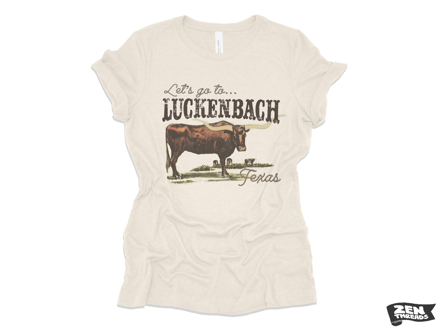 Let's go to LUCKENBACK Womens Boyfriend Tee relaxed T-shirt Zen Threads Bella Canvas Texas bull lonestar cowboy country music lover gift