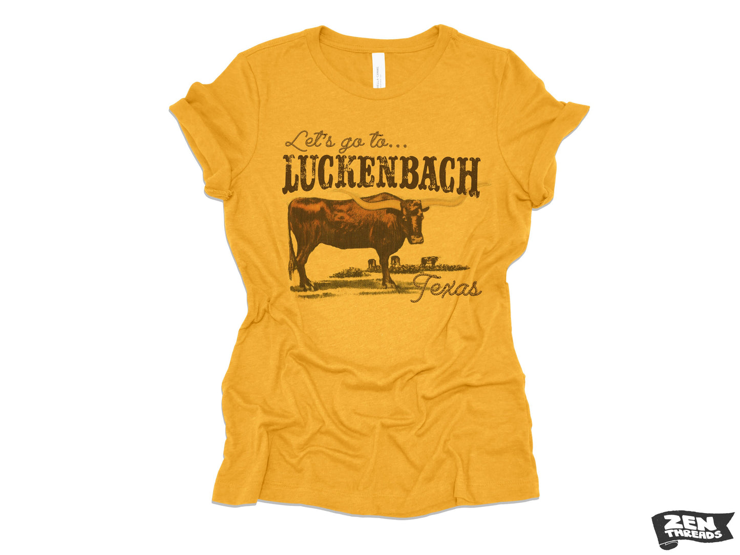 Let's go to LUCKENBACK Womens Boyfriend Tee relaxed T-shirt Zen Threads Bella Canvas Texas bull lonestar cowboy country music lover gift