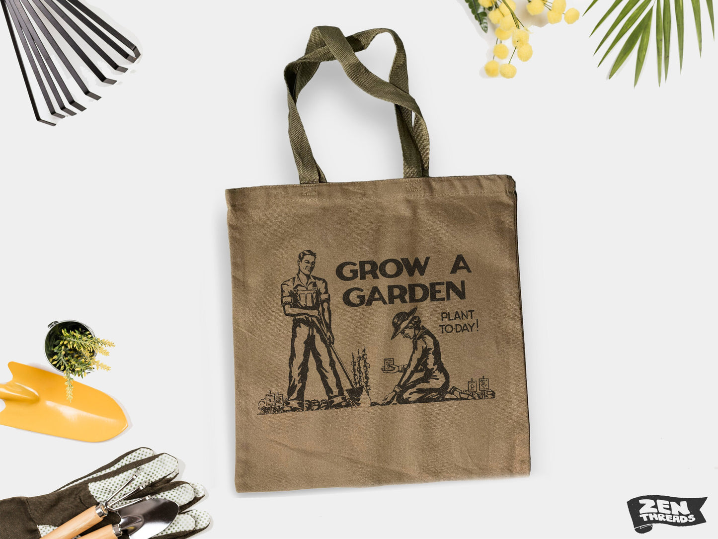 GROW A GARDEN Eco-Friendly Market Tote Bag eco printed gardener farmers market produce book shopping handle spring summer gift (Ships FREE!)