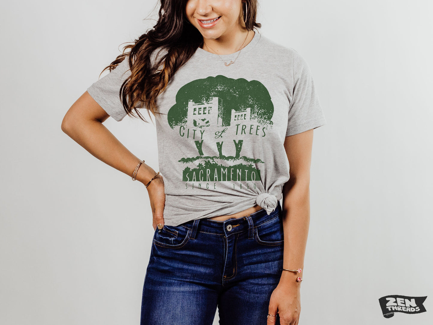 CITY OF TREES Sacramento unisex mens women's t-shirt eco soft printed custom color Bella Canvas 3001 tee Sactown California state capital