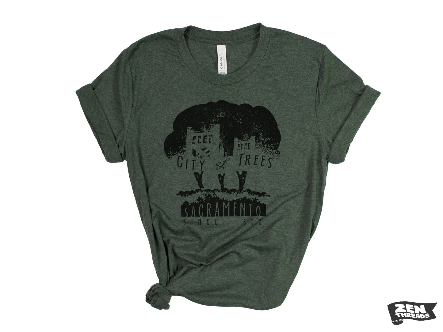 CITY OF TREES Sacramento unisex mens women's t-shirt eco soft printed custom color Bella Canvas 3001 tee Sactown California state capital