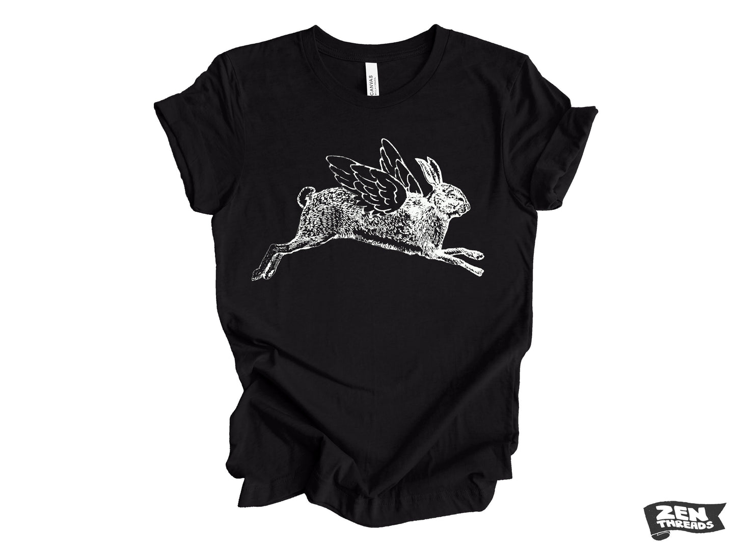FLYING RABBIT unisex Bella canvas mens women's t shirt Zen Threads custom color printed tee bunny flight fantasy animal funny inspiration