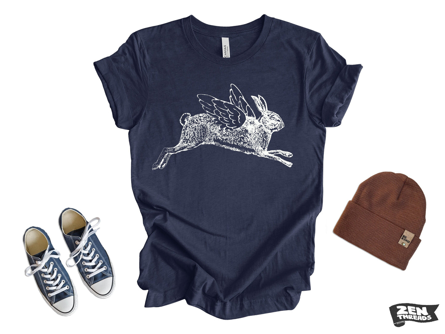FLYING RABBIT unisex Bella canvas mens women's t shirt Zen Threads custom color printed tee bunny flight fantasy animal funny inspiration