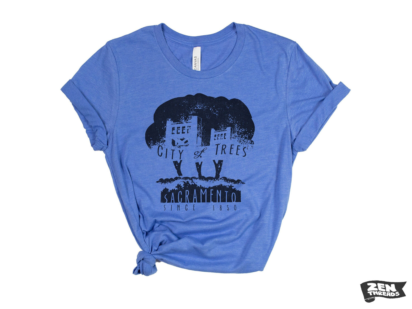 CITY OF TREES Sacramento unisex mens women's t-shirt eco soft printed custom color Bella Canvas 3001 tee Sactown California state capital