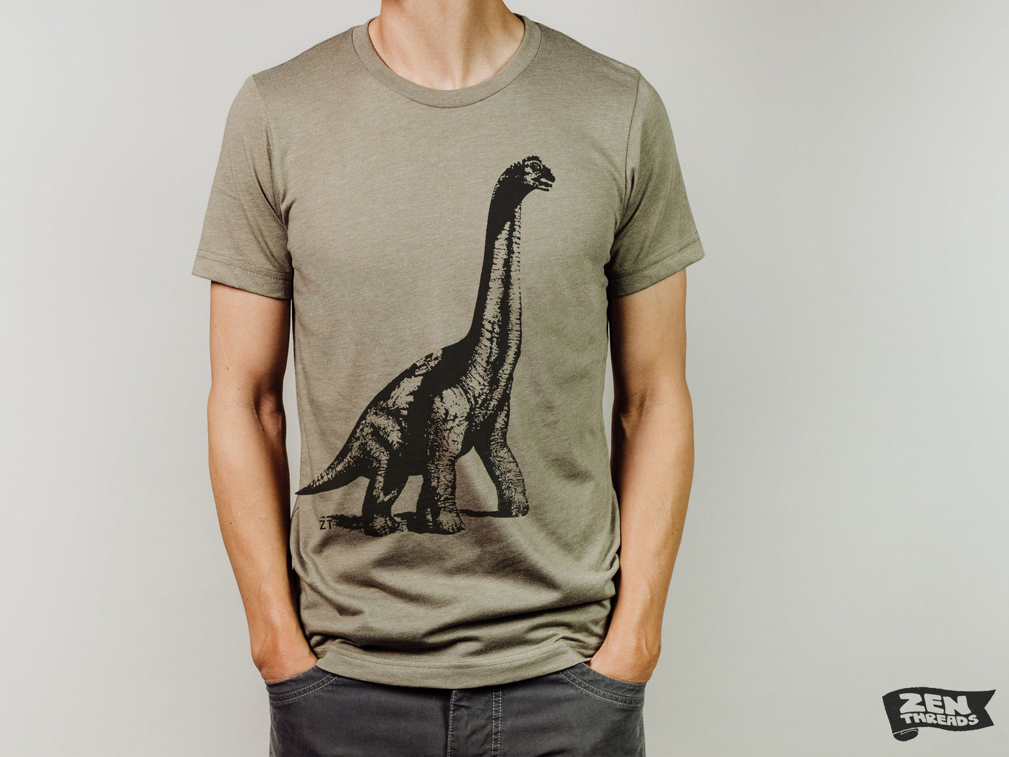 DINOSAUR Vintage Soft Unisex Bella Canvas T-Shirt mens women's Zen Threads custom color printed tee brontosaurus birthday paleontology gift