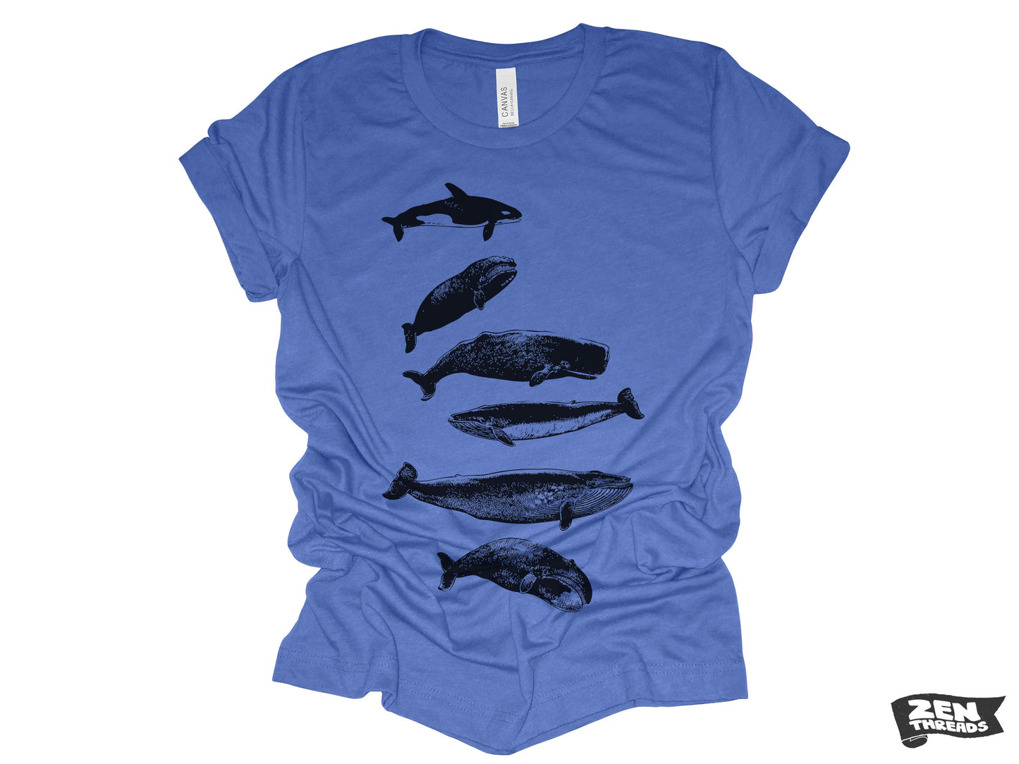 WHALES Unisex mens womens t shirt zen threads screen printed custom color printed tee ocean beach orca beluga humpback watching sea life
