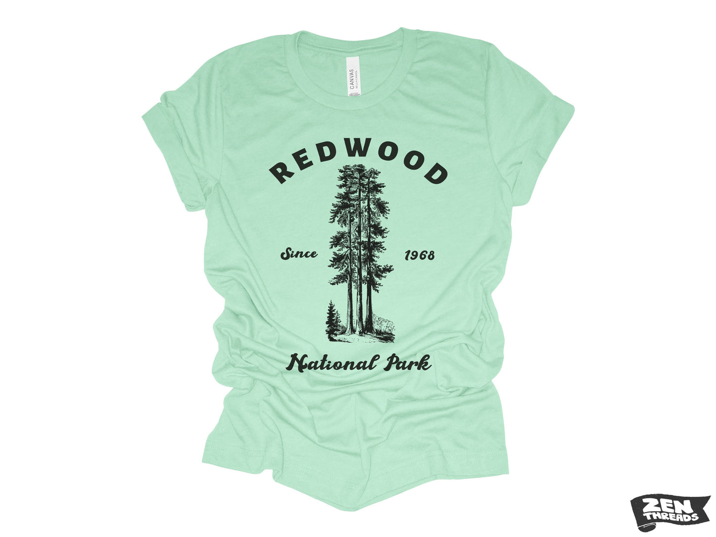 REDWOOD National Park Unisex mens women's T-Shirt custom color printed tee hiking camping travel national park forest landscape California