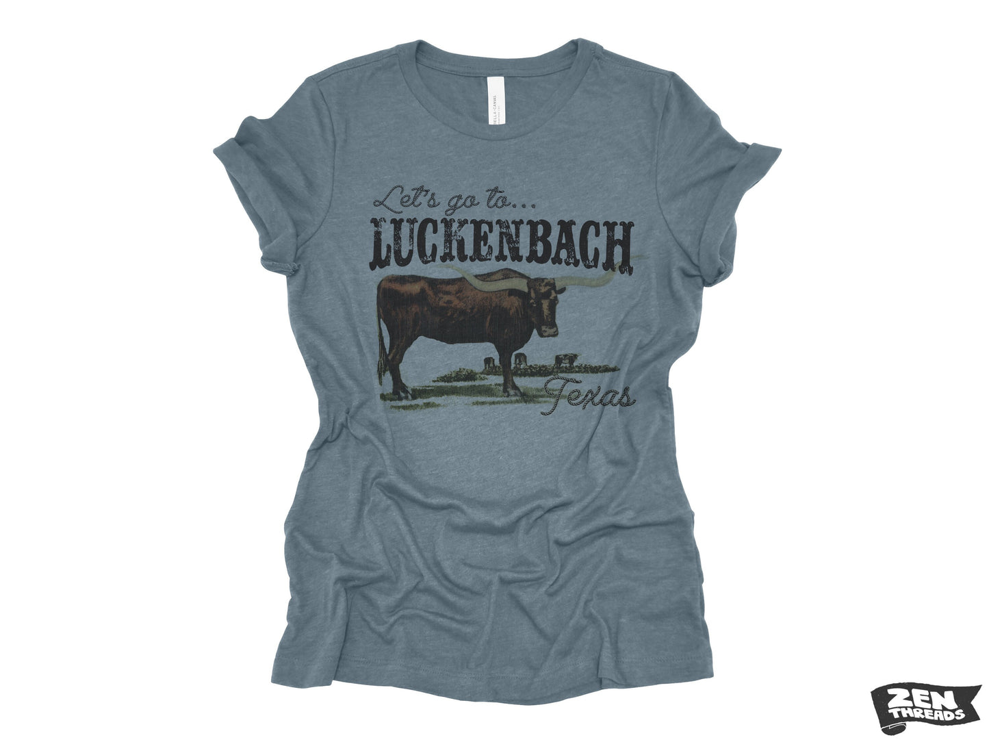 Let's go to LUCKENBACK Womens Boyfriend Tee relaxed T-shirt Zen Threads Bella Canvas Texas bull lonestar cowboy country music lover gift