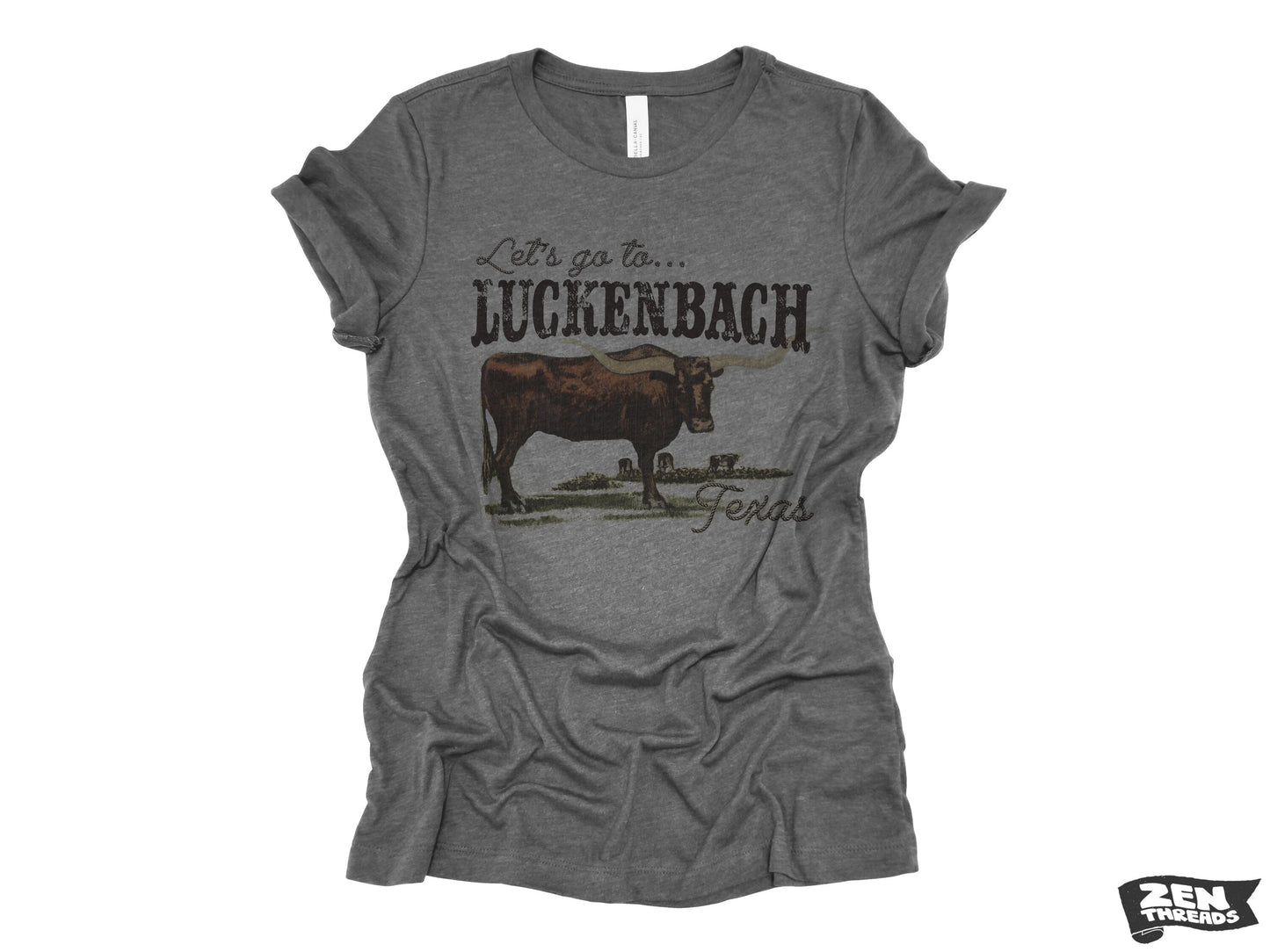 Let's go to LUCKENBACK Womens Boyfriend Tee relaxed T-shirt Zen Threads Bella Canvas Texas bull lonestar cowboy country music lover gift