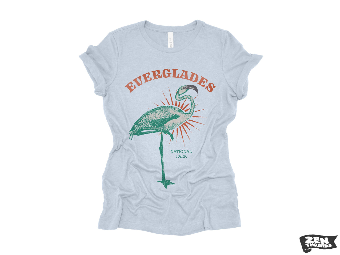 Womens EVERGLADES Boyfriend Tee relaxed jersey T-shirt Zen Threads Bella Canvas 6400 ladies crew neck tee Florida National Park flamingo