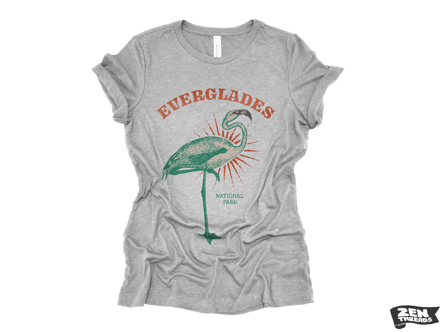 Womens EVERGLADES Boyfriend Tee relaxed jersey T-shirt Zen Threads Bella Canvas 6400 ladies crew neck tee Florida National Park flamingo