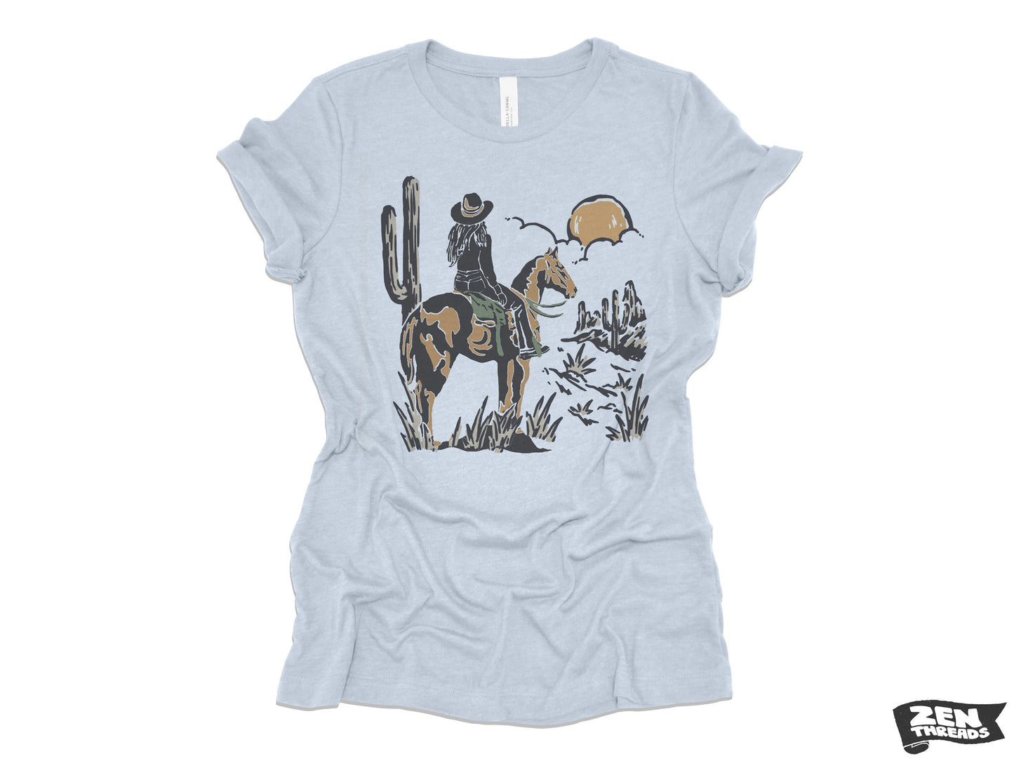COWGIRL SUNSET Womens Boyfriend Tee relaxed T-shirt Zen Threads Bella Canvas Texas vintage nature texas western desert gift cowboy top