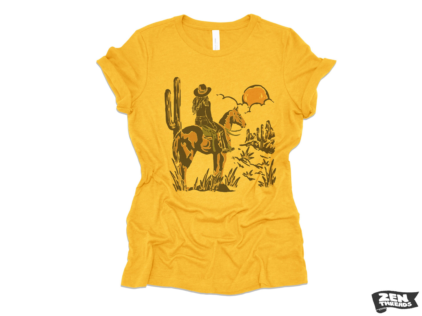 COWGIRL SUNSET Womens Boyfriend Tee relaxed T-shirt Zen Threads Bella Canvas Texas vintage nature texas western desert gift cowboy top