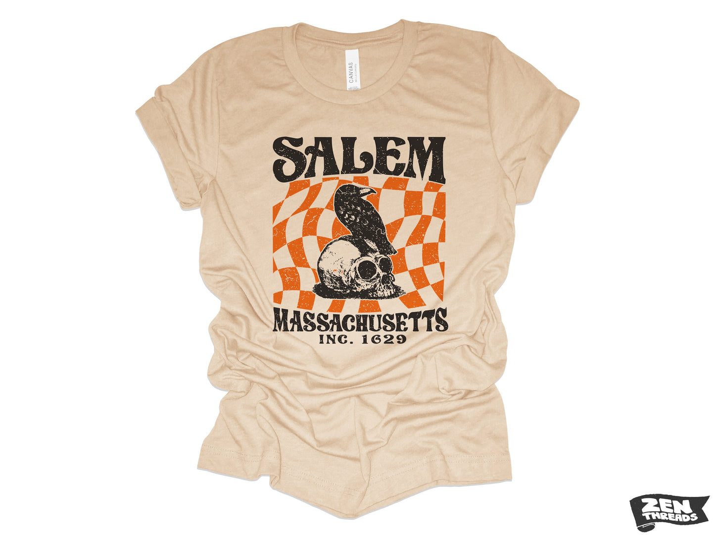 SALEM Massachusetts Unisex T Shirt mens women's custom printed tee halloween crow skull New England witch trials spooky travel vintage top