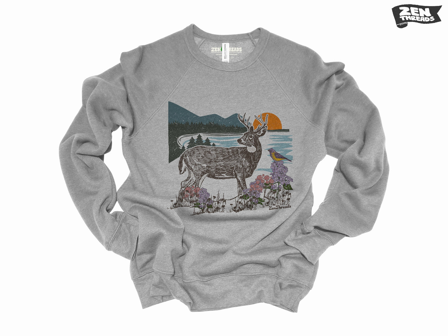 Unisex Fleece Crewneck Deer Landscape Super Soft Fleece Bella Canvas Sweatshirt mens womens vintage style 3901 nature hiking gift